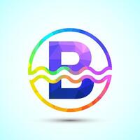 English alphabet B in a circle with water waves. Water wave logo design low poly style vector