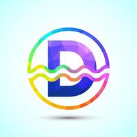 English alphabet D in a circle with water waves. Water wave logo design low poly style vector