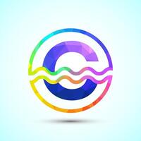 English alphabet C in a circle with water waves. Water wave logo design low poly style vector