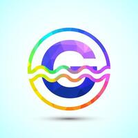 English alphabet G in a circle with water waves. Water wave logo design low poly style vector