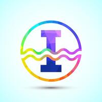 English alphabet I in a circle with water waves. Water wave logo design low poly style vector
