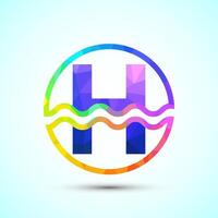 English alphabet H in a circle with water waves. Water wave logo design low poly style vector
