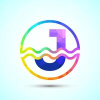 English alphabet J in a circle with water waves. Water wave logo design low poly style vector