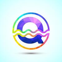 English alphabet Q in a circle with water waves. Water wave logo design low poly style vector