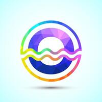 English alphabet O in a circle with water waves. Water wave logo design low poly style vector