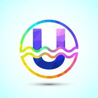 English alphabet U in a circle with water waves. Water wave logo design low poly style vector