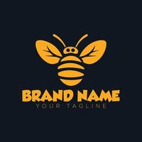 A bee logo design with a black background vector