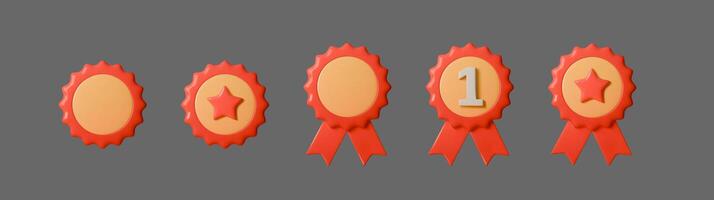 Set 3D illustration of red award ribbons. Clean, modern emblem design for celebrating achievements, victories, or best performance. Perfect for branding, certificates, or event promotions vector