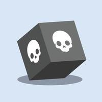 black cube with skull sign in flat design. vector