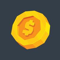 golden coin dollar polygon shape in flat design. vector