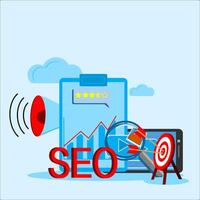 SEO. Engine Optimization word search illustration, flat . vector