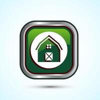 Farming Barn Icon Design Illustration, Farm and Agriculture Barn Sign, Green Color Square Button Design vector