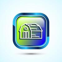 Farming Barn Icon Design Illustration, Farm and Agriculture Barn Sign, Glossy Square Button Design vector