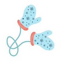 Christmas mittens in flat design. Winter warm knitted gloves with snowflakes. illustration isolated. vector
