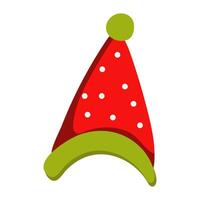 Christmas elf hat in flat design. Red and green cap with dots print. illustration isolated. vector