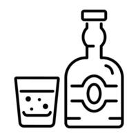 An outline icon of an alcohol bottle and a glass vector