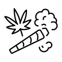 A line icon of a weed joint with smoke and a marijuana leaf vector