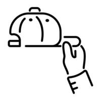 A linear icon of a p cap being held by a hand vector
