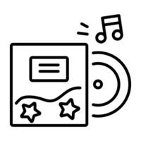 A line icon of a music album cover with a vinyl record and a music note vector