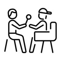 A line icon of a journalist taking interview of rapper vector