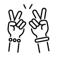 A line style icon of two hands making the rap sign vector