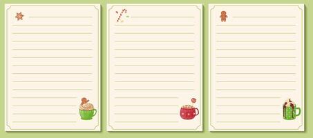 Set of lists of cookbook template list for recipes, note on cooking and ingredients. vector