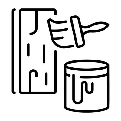 A line icon of coating a wooden panel with wood varnish and a paintbrush