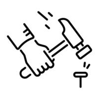 A linear style icon of nail fixing in wood vector