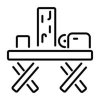 A linear icon of a workbench with tools vector