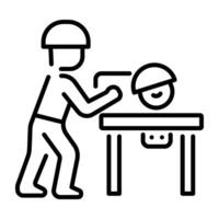A linear icon of a carpenter using a table saw vector