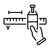 A linear icon of a hand using a marking gauge to measure and mark wood vector