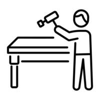 An outline icon of a carpenter working on a wooden table vector