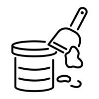 An outline icon of a wood filler bucket with a spatula vector