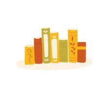 Row of cute colorful books isolated on white background. Hand drawn flat cartoon book spines. Beautiful bookshelf with various books vector