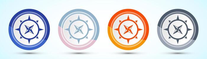 Elegant Compass Icon Design for Navigation, Four color button design set vector