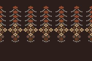 Motif pattern cross stitch fabric pattern brown color background design pixel. vector
