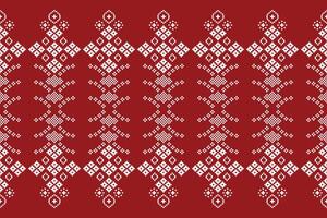 Motif pattern cross stitch fabric with red color background design pixel art. vector