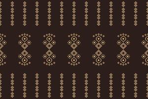 Brown motif color pattern cross stitch fabric pattern background. vector