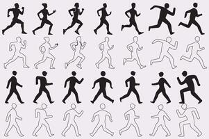 Running icon set with outline. Running, athletic logo design, group of running people. vector