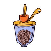 Coffee grinder with handle in flat design. Manual supply with beans cup. illustration isolated. vector