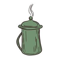 Coffee pot in flat design. Retro beverage maker with fresh drink and steam. illustration isolated. vector