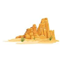 Desert rocks in flat design. Wilderness scenery with hot sand, stones and grass. illustration isolated. vector