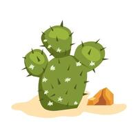Desert cactus in sand in flat design. Wild succulent with spikes and flowers. illustration isolated. vector