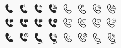 Mobile phone icon pack. Containing mobile, calling, contact, message, call, cellular and more. Collection of telephone solid icons and Phone call icon. illustration vector