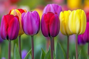 Colorful tulips blooming in a vibrant garden setting. photo