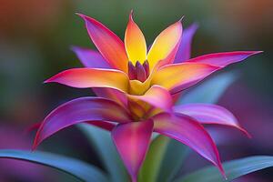 Vibrant tropical flower with striking colors in a garden setting photo