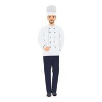 Young Bearded chef in cook cap standing with uniform. vector