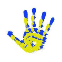 Two hands in the colors of the flag of Ukraine. Handprint with the image of the flag of Ukraine. vector
