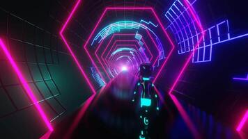 Dummy mannequin walking in glowing portal. VJ Seamless loop, 3D render. video