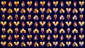 Golden Heart-Shaped Balloons rotating on a blue background. Seamless loop. 3d render. video